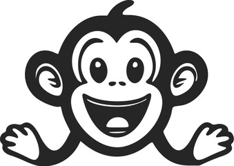 Black and white Simple logo with Lovely and cute monkey.