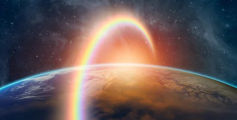 Fototapeten Rainbow surrounds the Planet Earth "Elements of this Image Furnished by NASA" © muratart