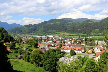 Fototapeta na wymiar Village of Friesach, Carinthia, look north-east, summertime