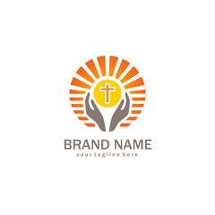 sun and hand logo looking up praying cross sign