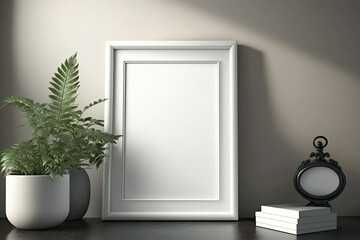 Clean and Simple Atmosphere of a Minimalist Interior with a Blank white Photo Frame - Generative AI