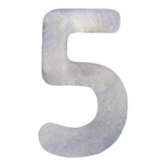 The number is five. Watercolor digit 5 gray. The illustration is hand-drawn, isolated on a white background.