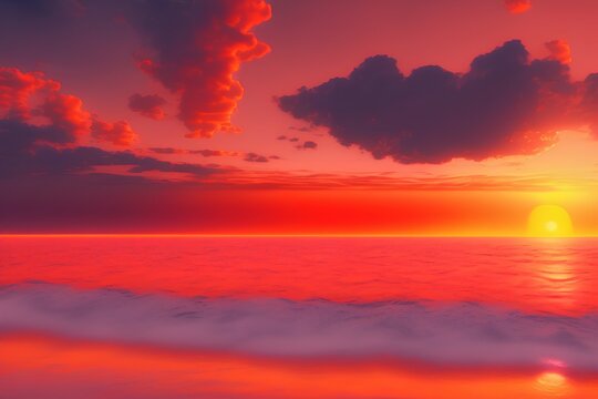 sunset over the ocean - Generate AI © Ali Tuğrul