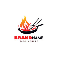 wok logo with fire, japanese restaurant logo