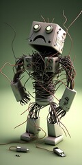 broken robot, wires. Generative AI