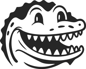 Black and white basic logo with an adorable Cheerful crocodile.