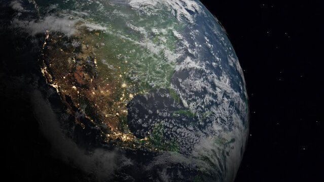 Orbiting planet earth view from space with focus on North American continent