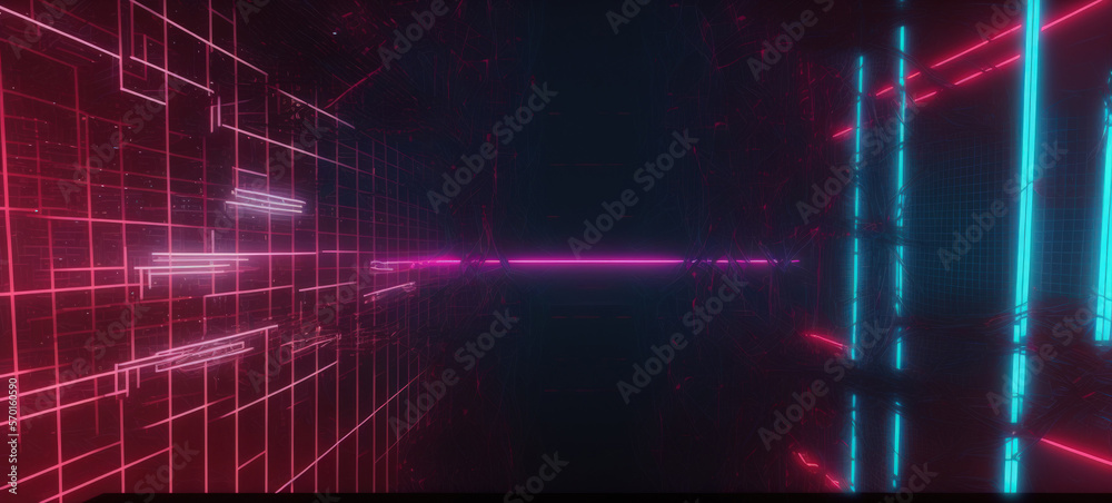 Poster backdrop image of abstract grid lines in cyberpunk. generative ai