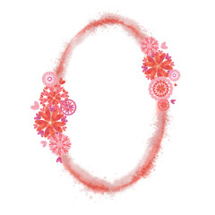 Valentine Day, Wedding, and Romantic Event Wreath Decorated with Heart Flowers. Artistic Watercolor Effects Frame with Floral Décor.