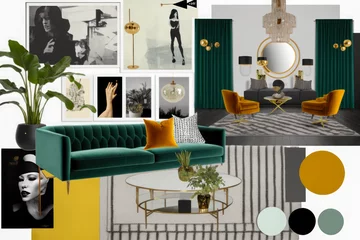 Set of interior design elements on white background, living room mood board inspiration idea for your projects. © AVC Photo Studio