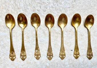 Collection of Gold Color Spoon with carving 