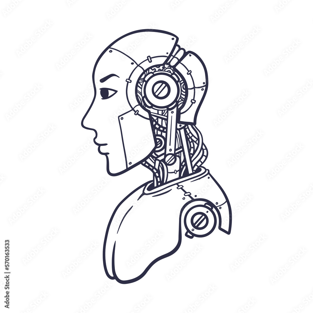 Aufkleber artificial intelligence in humanoid robot illustration