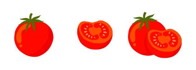 set of tomato illustration in group, slice and single