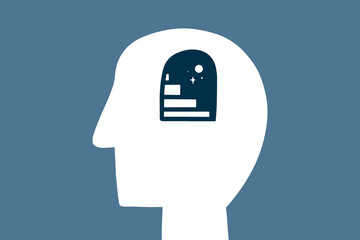 Silhouette human head with stairs