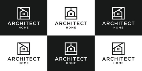 logo design architect home interior lin icon vector illustration