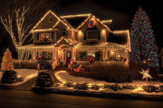 Christmas House In The Night , Ai Generated