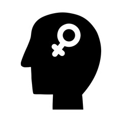 woman head silhouette with symbol