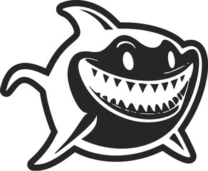 Black and white Uncomplicated logo with a charming cheerful shark.