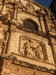 the facade of the hispanic cathedral of st peter in oaxaca city, latinoamerican church, mexico