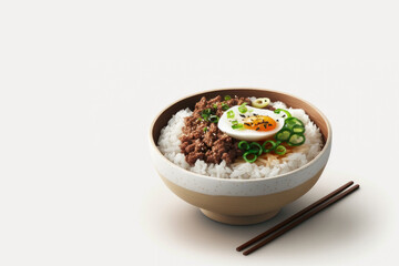 Savor the Simplicity of a Minimalist Gyudon Bowl with White Rice Generative AI 