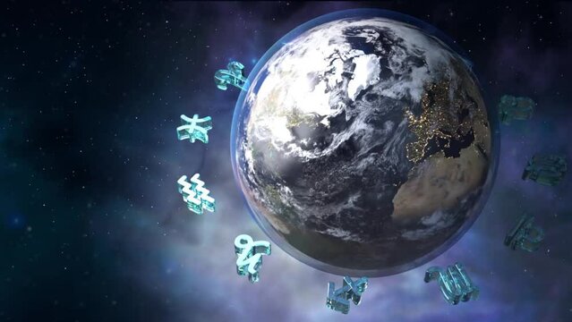 Astrological zodiac signs inside of horoscope circle. Astrology, knowledge of stars in the sky over the milky way and moon. The power of the universe concept. 3d illustration