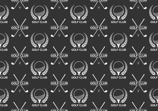 Golf seamless pattern or background with crossed golf clubs and ball on tee. Vector illustration.