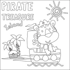 Fototapeta premium Vector illustration of funny tiger pirate, Childish design for kids activity colouring book or page.