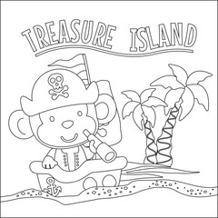 Fototapeta premium Vector illustration of funny monkey pirate, Childish design for kids activity colouring book or page.