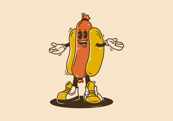 Mascot character design of standing hotdog - obrazy, fototapety, plakaty