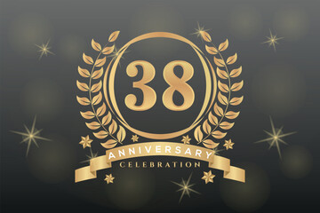 38th anniversary celebration background. Golden numbers with gold ribbon  vector design abstract