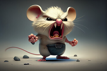 Angry Mouse Wearing Hat Artwork, The Miniature Mouse showing Anger, Concept Art, Generative AI - obrazy, fototapety, plakaty