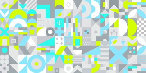 Trendy Creative Seamless Colorful Abstract Vector Bauhaus Geometric Pattern Design Background Art