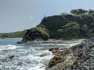 cliff  with rocks and sea, with the coast in the background, natural landscape in veracruz, mexico, sea, latinoamerican paradise