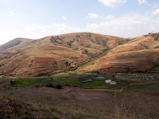 Hilly agricultural landscape in the south of Madagascar