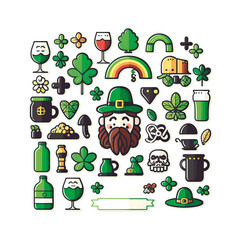 Fototapeta premium Leprechaun - Irischer Kobold - Icons - St. Patricks Day - Generative AI