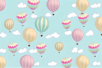 Papier Peint photo Lavable Montgolfière Colorful balloons floating on pattern sky background.Ai generated