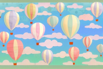 Colorful balloons floating on pattern sky background.Ai generated