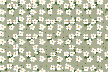 White floral pattern background on light green background.Ai generated