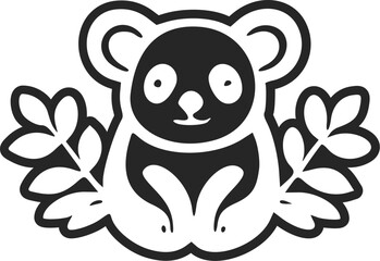 Black and white Simple logo with Nice and cute koala.