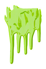 Green, lime green, with pigments flowing down, isolated on transparent background, close-up.