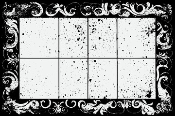 square frame with Grunge black ink ornament around the edges, white background in vector EPS format