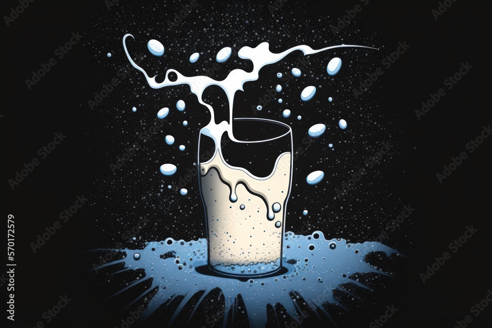 Poster solitary milk splash on a dark backdrop. generative ai