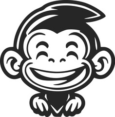 Black and white minimalistic logo with Adorable and cute monkey.