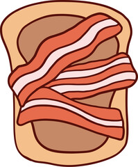National Peanut Butter Lover's Day icons in doodle cartoon style - vector illustration. Toast with peanut butter and bacon.