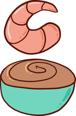 National Peanut Butter Lover's Day icons in doodle cartoon style - vector illustration. Shrimp with peanut butter sauce