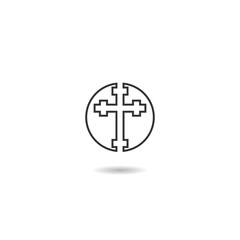 Line art christian cross logo icon with shadow