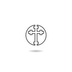 Line art christian cross logo icon with shadow