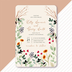 wedding invitation with wildflower watercolor frame
