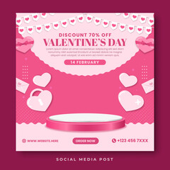 Valentine's day sale social media post template with podium product display