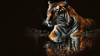 Tiger with copy space background. World wildlife day concept. Generative ai.